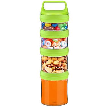Imagem de SELEWARE Potes Empilháveis Para Lanches, Conjunto De Recipientes Com Trava Giratória, Recipiente Viagem Armazenamento Alimentos E Lanches Proteína Do Leite Em Pó, Sem Bpa, 4 Peças, 1 Pacote (Verde,