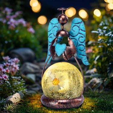 Imagem de MUMTOP Luzes Solares Angel Para Jardim Ao Ar Livre - Lanternas Decorativas À Prova D'Água Com Globo De Vidro Rachado, Enfeites Mesa Decoração Quintal E Pátio (Presente Coração)