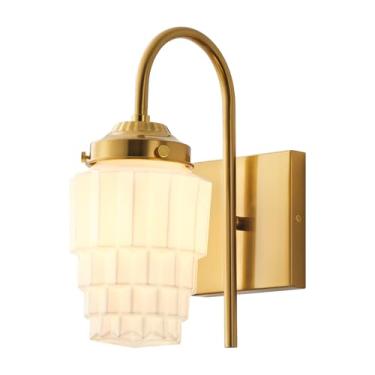 Imagem de YEEZEMA Arandelas De Parede Modernas, Luminárias Banheiro 1 Luz Com Cúpula Vidro Branco, Iluminação Arandela Dourada Escovada Para Sala Estar, Banheiro, Quarto