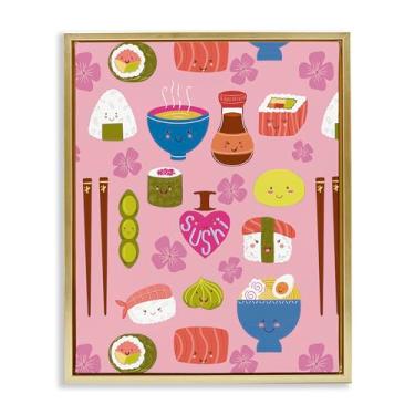 Imagem de Stupell Industries Kawaii Sushi Treats Gold Framed Floater Canvas Wall Art Design por Jo Reid, 25 x 31