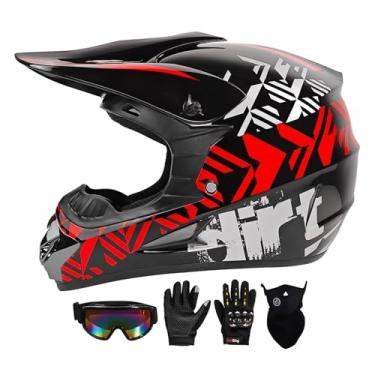 Imagem de SPARK Dot Capacetes Para Motocross Adultos Dirt Bike Integrais Motocicleta Off-Road Mountain E-Bike Bmx Mx Atv Capacete (Com Luvas Óculos Máscara) Conjunto De 4 Peças (Vermelho, Extra Grande)