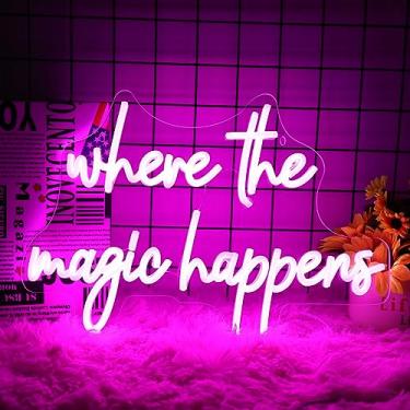 Imagem de Neonawall Onde A Mágica Acontece, Letreiro De Neon Com Led Rosa, Iluminação Para Decoração Parede, Letras Alimentadas Por Usb, Quarto, Casamento, Festa Aniversário, Loja, Caverna Masculina, 16 X 11'