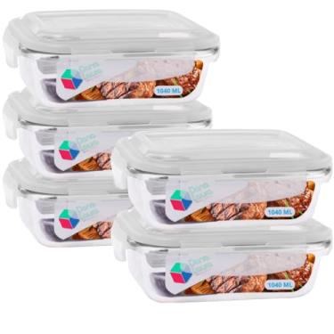 Imagem de Pote de Vidro Hermético 1040ml com Tampa 5 Unidades Livre de BPA Refeições Marmitas e Armazenamento