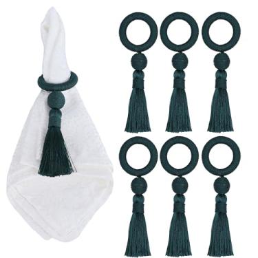 Imagem de HedongHexi Conjunto De 6 Anéis Guardanapo, Madeira Com Borla, Borla Para Decoração Casa, Mesa Porta-Anéis Rústico (Verde Escuro, Unidades)