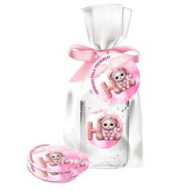 Imagem de kit 25 Lembrancinhas Alcool Gel Ursinha Rosa Maternidade e Chá De Bebê