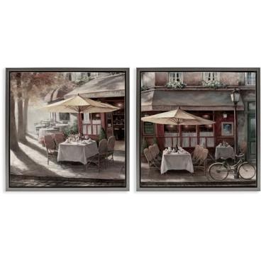 Imagem de Stupell Industries Conjunto de 2 peças de lona flutuante emoldurada cinza para restaurante da cidade por T.C. Chiu, 45,7 x 45,7 cm