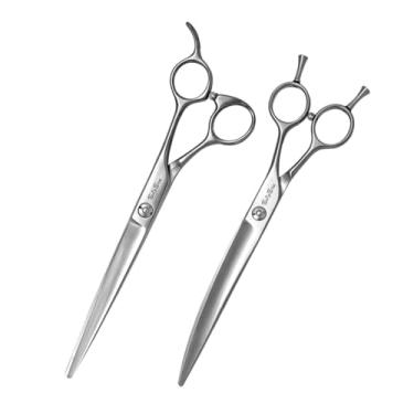 Imagem de SnipStar 7,5 polegadas de tesoura profissional para animais de estimação Conjunto para Cão Grooming VG10 tesoura reta e tesoura de corte curva