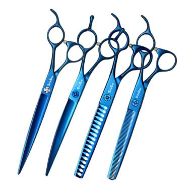 Imagem de SnipStar 7/7.5 polegadas tesouras profissionais de animais de estimação azul conjunto VG10 aço reta/curva/diluição/chunker tesouras de cuidado, taxa de diluição 25-45%