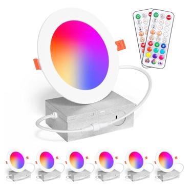 Imagem de ChangM Luminária Embutida Led Rgbw De 4" Com Mudança Cor E 12W, Caixa Junção, 1080 Lúmens, Regulável Por Controle Remoto, Memória Dupla - Temporizador, 14 Opções, 3 Modos, Pacote 6