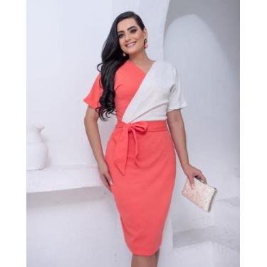 Imagem de Vestido malha linho bicolor transpassado com faixa - Ella's Modas, Sal