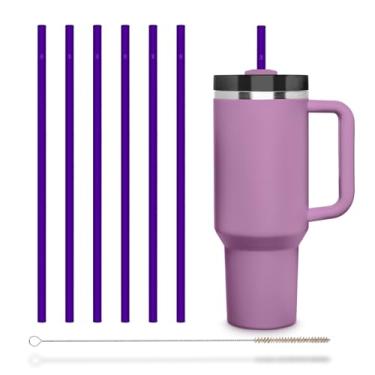 Imagem de HALM Canudos de vidro Stanley Quencher de copo roxos reutilizáveis canudos de substituição para copo com alça acessório de copo de aço inoxidável sem BPA e pode ser lavado na lava-louças