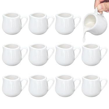 Imagem de GIWOSK Pacote com 12 mini jarra de cerâmica de 85 g, pequena jarra de xarope de porcelana, dispensador de creme de café com alça para molho de leite, café, chá, salada, creme, branco