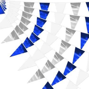 Imagem de quweia Bandeira Triangular Com Glitter Azul-Marinho E Branco Prateado De 32,8 Pés, Faixa Metálica, Tecido, Guirlanda Para Formatura Natal, Casamento, Chá Panela, Decoração Festa Temática Náutica Aho