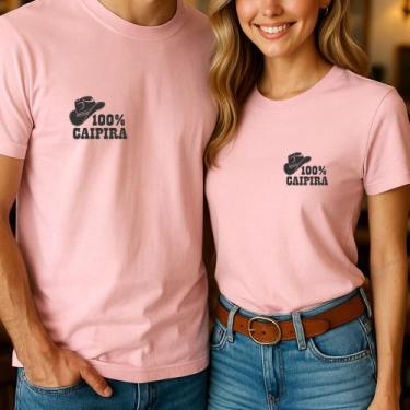 Imagem de Camiseta Algodão Unissex Country Casal Estampa 100% Caipira Chapéu Bot