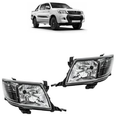 Imagem de Farol Dianteiro Hilux SR 2012 2013 2014 2015 Máscara Negra Lente Lisa 