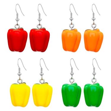 Imagem de QUPENGXU 4 pares de brincos pendentes de resina vegetal simulação realista para mulheres 3D brincos longos com pingente de pimenta e borla para mulheres, trumpet, Resina, Sem pedra preciosa