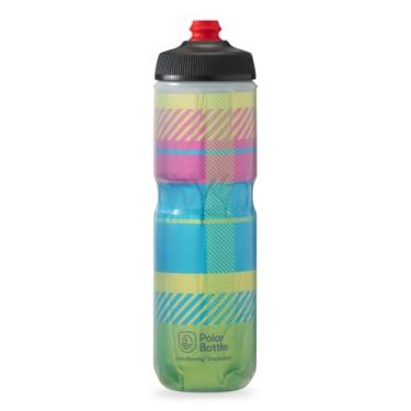 Imagem de Polar Bottle Garrafa de água isolada Breakaway – livre de BPA, garrafa de apertar de ciclismo e esportes (Tartan – iluminador verde/azul, 680 ml)