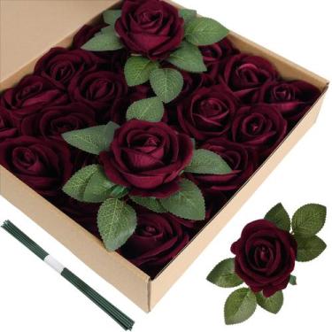 Imagem de Flores artificiais ICBOX Velvet Roses 25 unidades para decoração