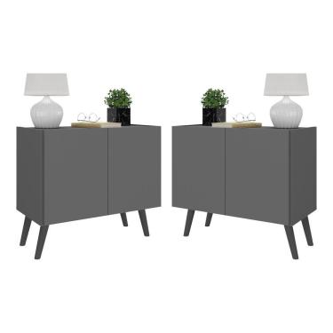 Imagem de Kit 2 Mesas De Cabeceira Retrô 2 Portas Mp4138 Grafite preto
