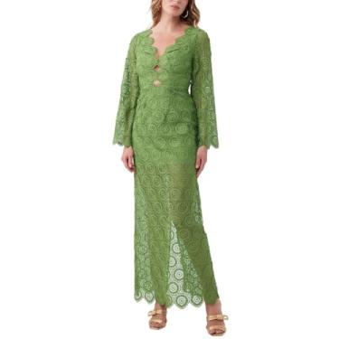 Imagem de Trina Turk Vestido longo feminino de renda, Verde Hula, 36
