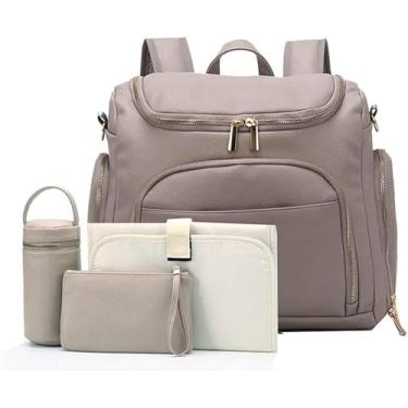 Imagem de Conjunto De Troca De Fraldas Para Bebês Mochila Bolsa Grande Couro Pu Multi-fution Fraldas Bolsas Mochila Para Cuidados Com O Bebê, Grey