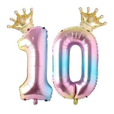 Imagem de EMrups Balões De Arco-Íris Com 10 Números, 40" Diâmetro, Coroa Alumínio Grande, Hélio, 10º Aniversário, Para Meninos E Meninas, Decoração Festa Aniversário Casamento, Suprimentos Eventos