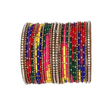 Imagem de RIANGI Pulseiras indianas femininas - Conjunto de 30 peças de joias indianas de Bollywood para mulheres, pulseiras de metal, L-Circ 8.2 in-Indian Size 2.10-Dia 2.6 in, Metal, Sem Pedra Preciosa