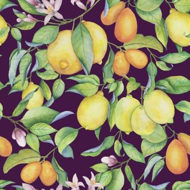 Imagem de CHIHUT Papel de parede de limão cítrico aquarela 45 x 599 cm, papel de parede floral vintage para sala de estar, cozinha, autoadesivo, papel de contato de frutas removível para armários, paredes
