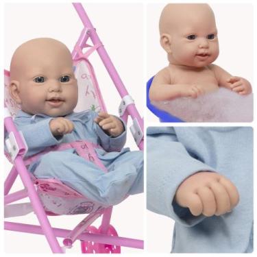 Imagem de Bebe Reborn Masculino 100% Silicone + Carrinho Pode Banho - Cegonha Re