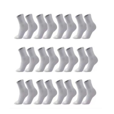Imagem de Kit 12 Pares Meias Branca Cano Alto Longo Sport Algodão