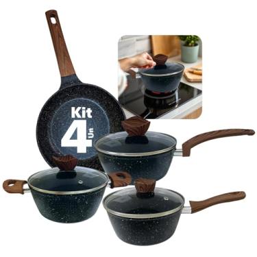 Imagem de Jogo de Panelas Ceramica Premium 7 Peças Antiaderentes de Revestimento Cerâmico Grafito Pesada com Tampa de Vidro Temperado e Fundo Triplo Fogão a Gás, Elétricos, Indução (Grafito)