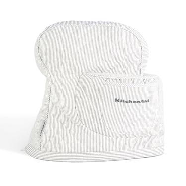 Imagem de KITCHENAID Capa de batedeira com suporte inclinado e bolso de armazenamento, acolchoada 100% algodão, 36,5 x 45,7 x 25,4 cm, listra cinza carvão