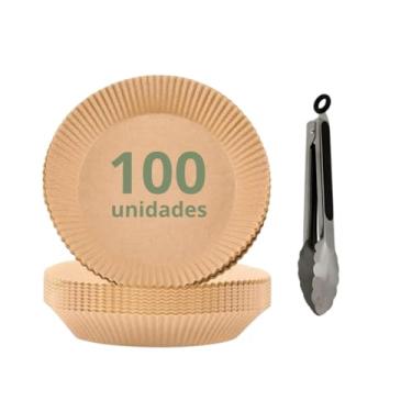 Imagem de Folhas Descartáveis para Air Fryer Papel Antiaderente Reforçado 100 Unidades Com Pegador Multiuso Inox 22cm