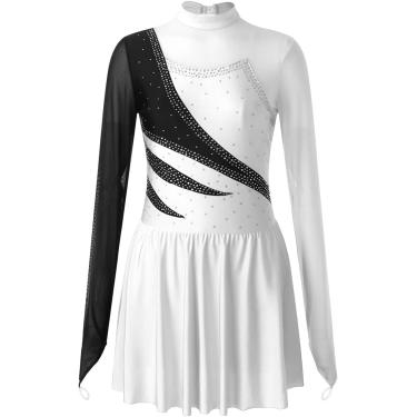 Imagem de Vestido De Patinação Artística Feminina Vestidos De Patinação Artística Desempenho Strass Balé Dança Collant Vestido Sheer Mesh Manga Comprida Trajes De Patinação No Gelo, Red, L