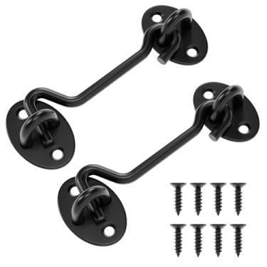 Imagem de Dreamxiang Trava de porta de tela de privacidade de 10 cm para porta de tela, janela, porta de celeiro de armário, portão de cerca e mais - Gancho durável e trava de olho para ângulos retos de 90° a