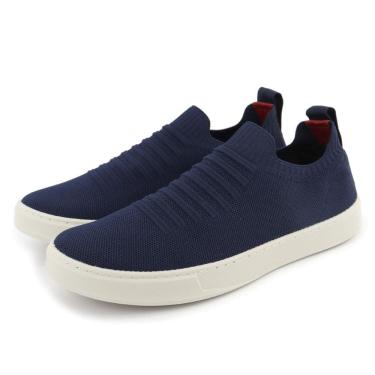 Imagem de Tenis Calce Facil Knit Meia Tecido Masculino Leve Casual Sola Reta de Borracha Moderno Resistente