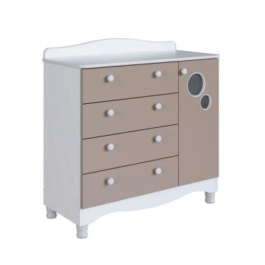 Imagem de Cômoda Infantil Encanto 4 GV 1 PT Branca e Cinnamon