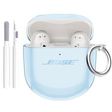 Imagem de Aircawin Capa transparente para Bose QuietComfort Earbuds II 2022/QuietComfort Ultra 2023, capa protetora completa de TPU transparente para fones de ouvido Bose QC 2 com mosquetão e caneta de limpeza