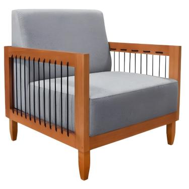 Imagem de Poltrona Decorativa Lorena Sala De Estar Recepção Escritório Linho Cor:cinza