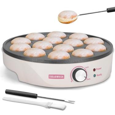 Imagem de SugarWhisk Mini máquina de fazer panquecas com 14 ranhuras maiores e mais profundas, mini frigideira elétrica, panela Aebleskiver, panela Ebelskiver, controlável para browning, branca