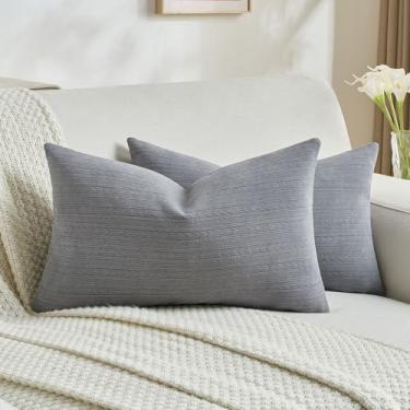 Imagem de FUTEI Conjunto de 2 capas de almofada decorativas cinza escuro 30 x 50 cm, estampa listrada de orelha de trigo macia, decoração de casa moderna para sofá-cama, sala de estar