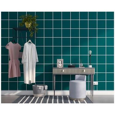 Imagem de Papel de parede moderno simples geométrico quadrado PVC não autoadesivo sala de estar quarto escritório loja fundo papel de parede azul verde 53 * 950 cm