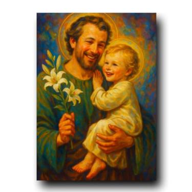 Imagem de Placa Decorativa MDF São José e o Menino Jesus e Placa Oração Pelos Pais decoração casa Vinil fosco 28,5x20