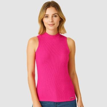 Imagem de Blusa Feminina Sem Manga Canelada Viscose Cereja Rosa, P, Persian pink