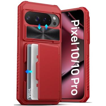 Imagem de ATATOO Capa carteira para Google Pixel 10/Pixel 10 Pro, suporte de cartão integrado (3 a 5 cartões) e capa de lente deslizante, proteção de nível militar, capa de telefone de silicone para Pixel 10/10