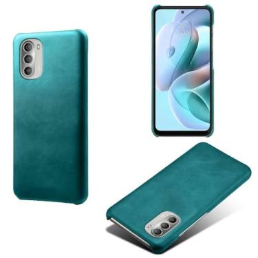 Imagem de Capa para MOTO G51,Proteção contra quedas,Casca de volta de cor sólida simples,Design de couro de imitação de plástico-Green