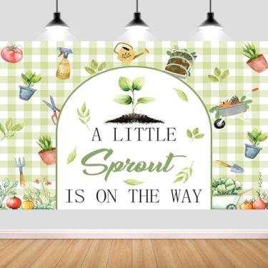 Imagem de Pano de fundo de chá de bebê A Little Sprout is On The Way, plantas de broto, vegetais, tema de fazenda, chá de bebê, revela gênero, decoração de festa de aniversário, decoração para meninas e meninos