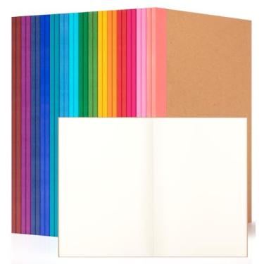 Imagem de Pacote com 30 cadernos de composição em branco a granel, caderno de papel A5 sem forro, capa kraft com lombadas arco-íris, 21 x 14 cm, 15 cores, 60 páginas para escola, escritório, viagens