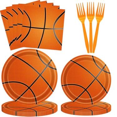 Imagem de 96Pcs Basketball Party Decorations Disposable Tableware Set Party Supplies Plate,Cutlery