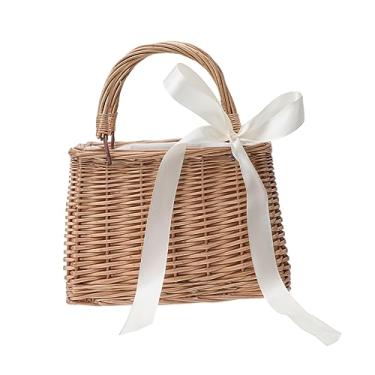 Imagem de 1 cesta de flores de vime, bolsa tecida à mão, bolsa de tecido delicado, cesta de daminha de flor, cestas de páscoa, saco grande, de palha, recipiente de armazenamento, Miss Bohemian branco, caixa de